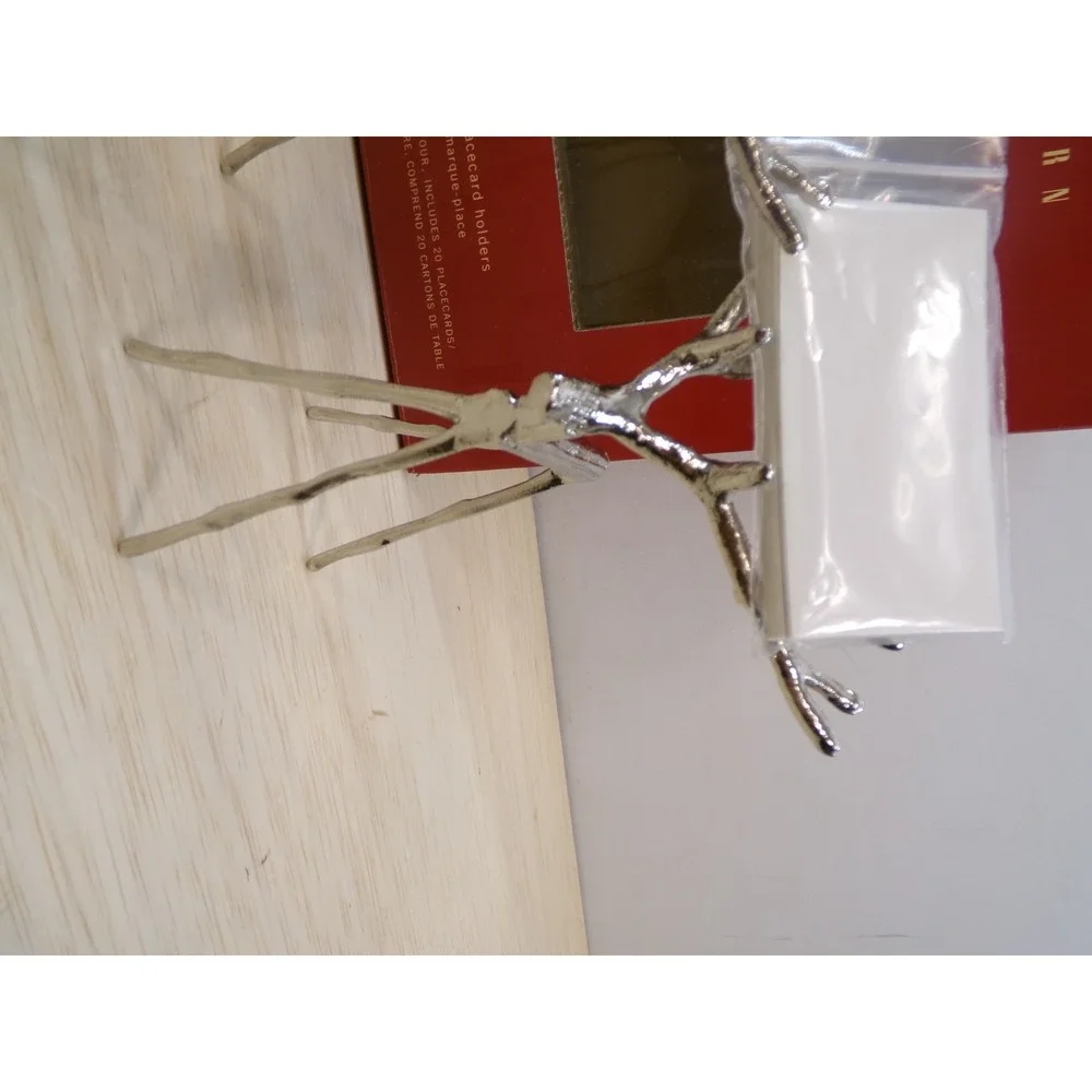 Pottery Barn 4 Twig Reindeer Place Card Holders 20 Cards Silver Tone Christmas